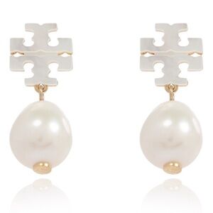 Tory Burch enameled Kira logo pearl drop earrings